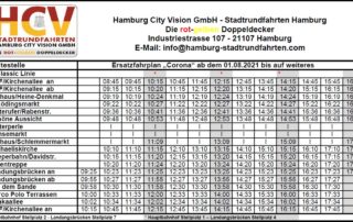 Corona Ersatzfahrplan ab 01.08.2021 – Stadtrundfahrt Hamburg – Hop On Hop Off – Classic Linie C – Die rot-gelben Doppeldecker
